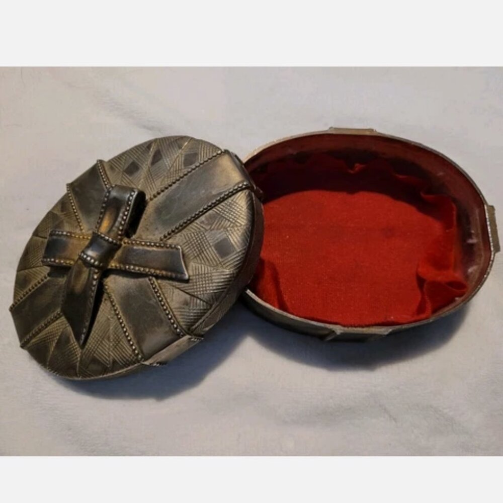 Antique ❤️ Godinger Oval Silver Plated Trinket Jewelry Box Red Velvet Lining Vtg